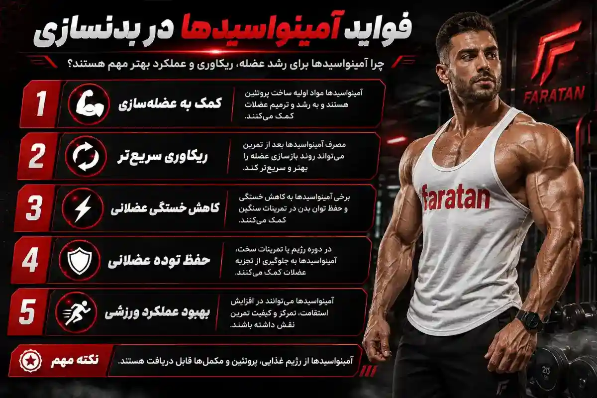آمینو اسید ها در بدنسازی-آمینو اسید چیست-فواید آمینو اسید در بدنسازی-فراتن