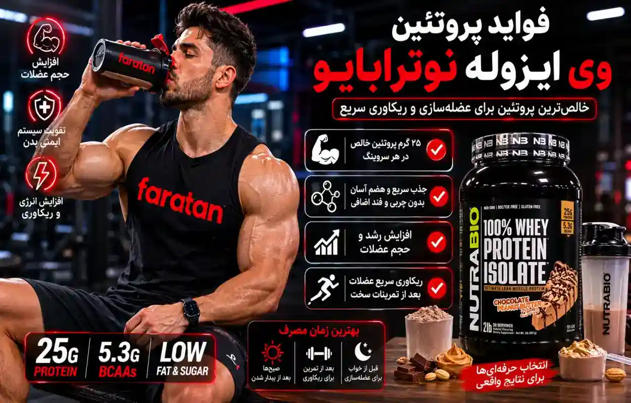 فواید پروتئین وی ایزوله نوترابایو-خرید ایزو وی نوترابایو-قیمت وی ایزوله نوترابایو-فراتن